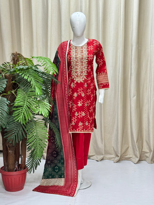 HM Lawn with Lawn Dupatta 188 Red