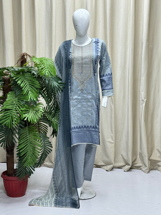 K&R Lawn - Chiffon Dupatta 236 Grey