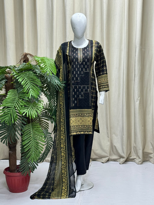 K&R Lawn - Chiffon Dupatta 238 Black