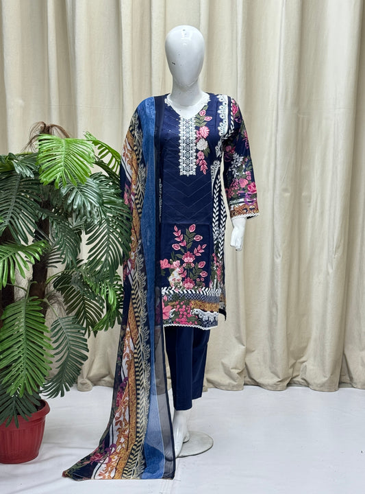 HM Lawn - Chiffon Dupatta 219 Navy Blue