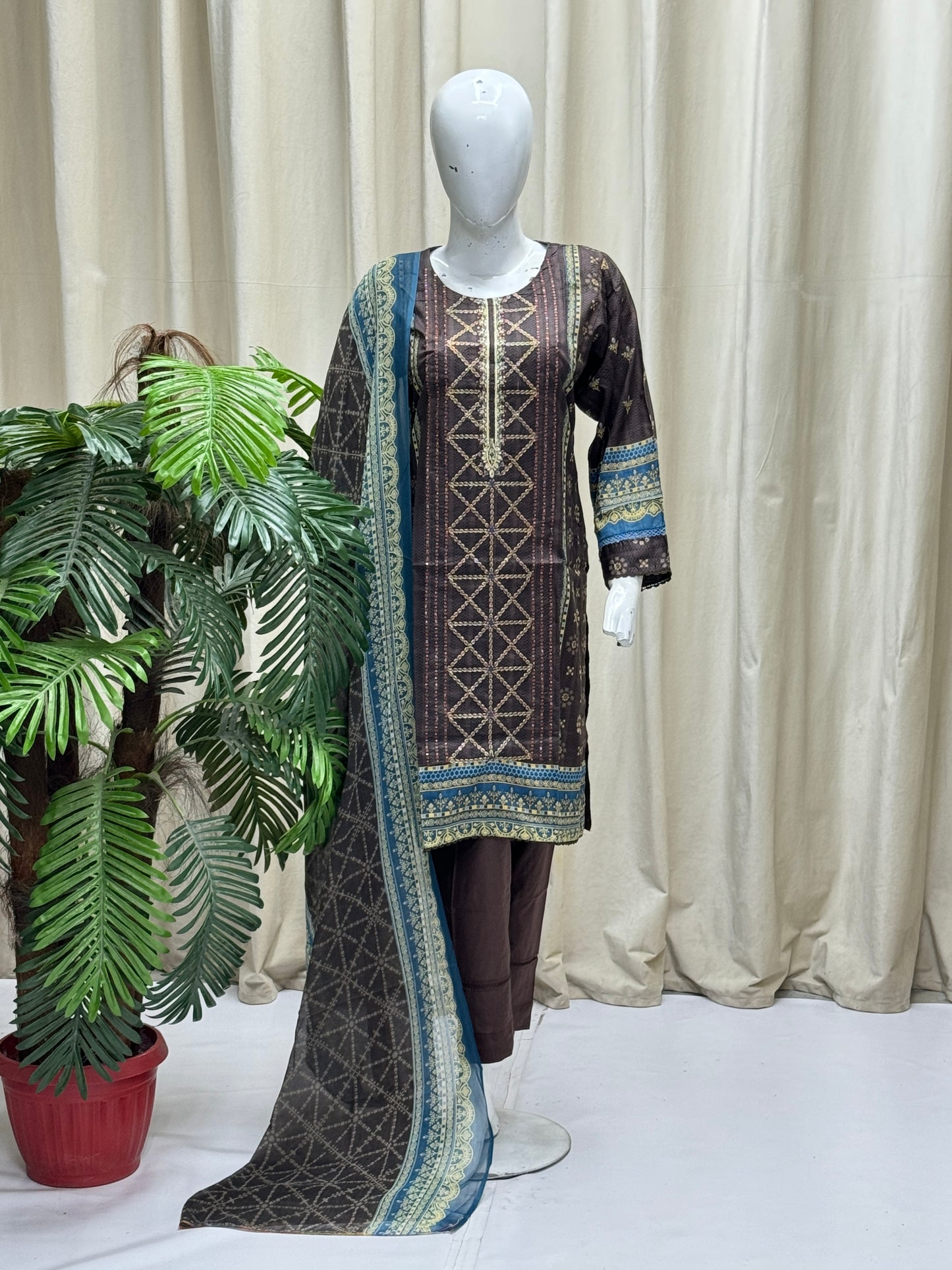 K&R Lawn - Chiffon Dupatta 246 Brown