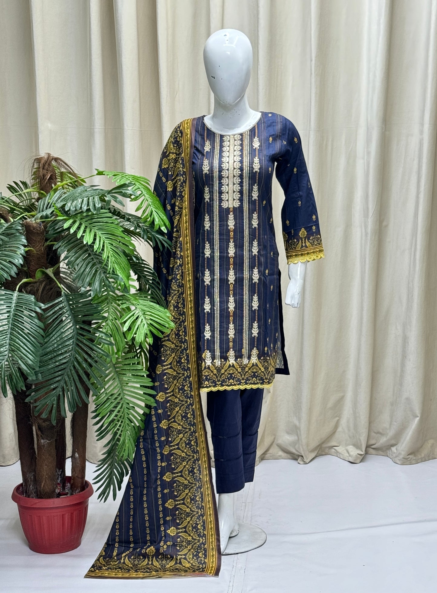 HM Lawn with Lawn Dupatta 194 Navy Blue