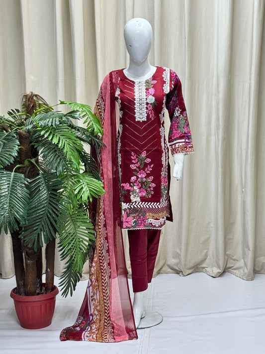 HM Lawn - Chiffon Dupatta 219 Mehroon