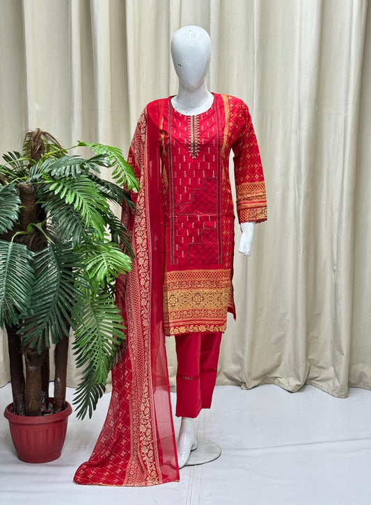 K&R Lawn - Chiffon Dupatta 238 Red