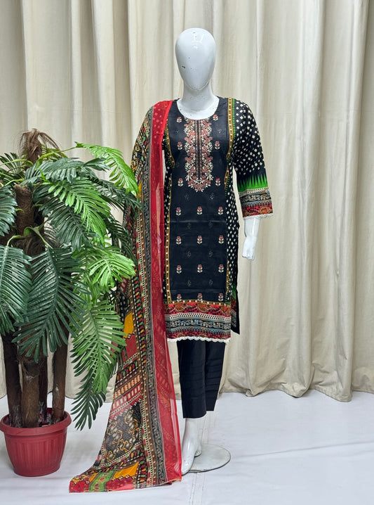 K&R Lawn - Chiffon Dupatta 252 Black