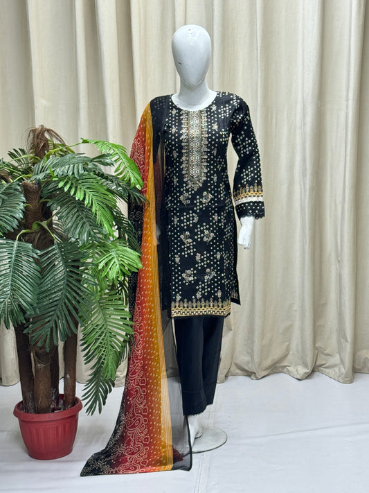 K&R Lawn - Chiffon Dupatta 280 Black