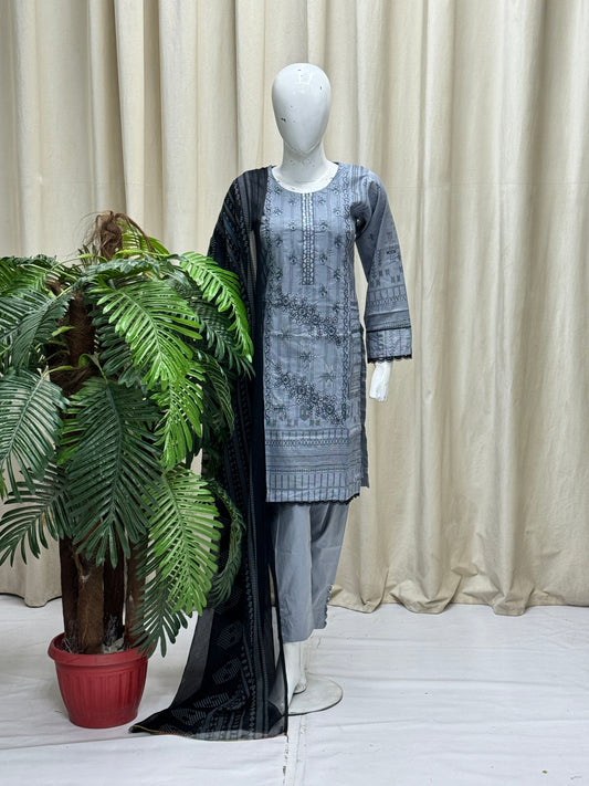 HM Lawn - Chiffon Dupatta 302 Grey