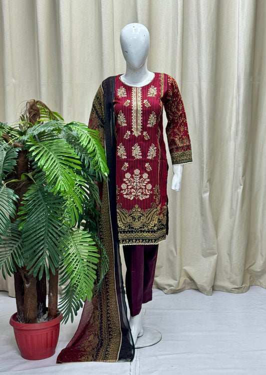 HM Lawn - Chiffon Dupatta 312 Mehroon