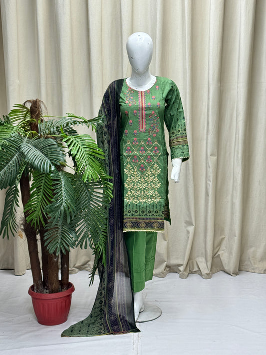 HM Lawn - Chiffon Dupatta 301 Dark Green