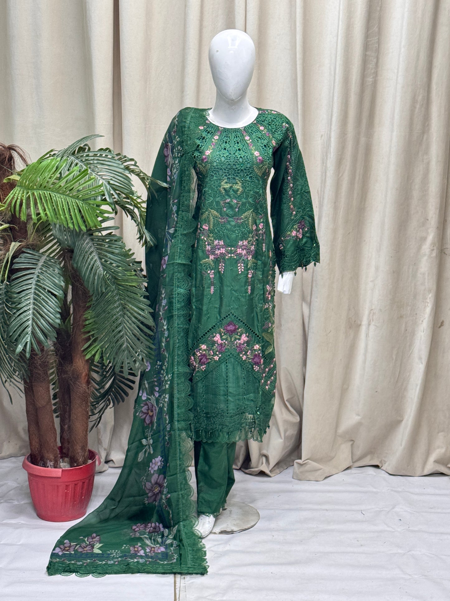 Emerald Bloom Katan Silk Ensemble Green