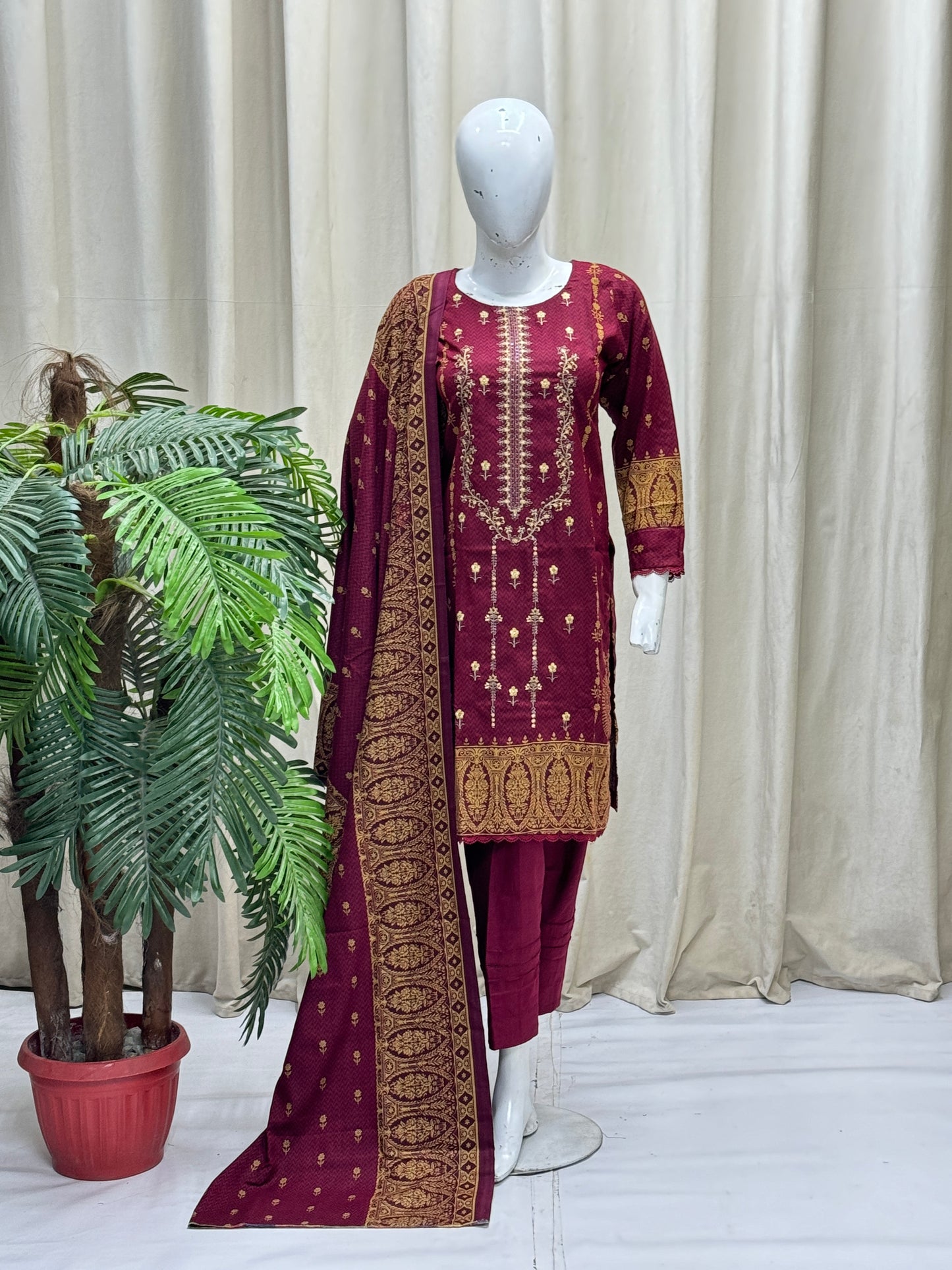 K&R Dhanak - Dhanak Dupatta 343 Wine Red