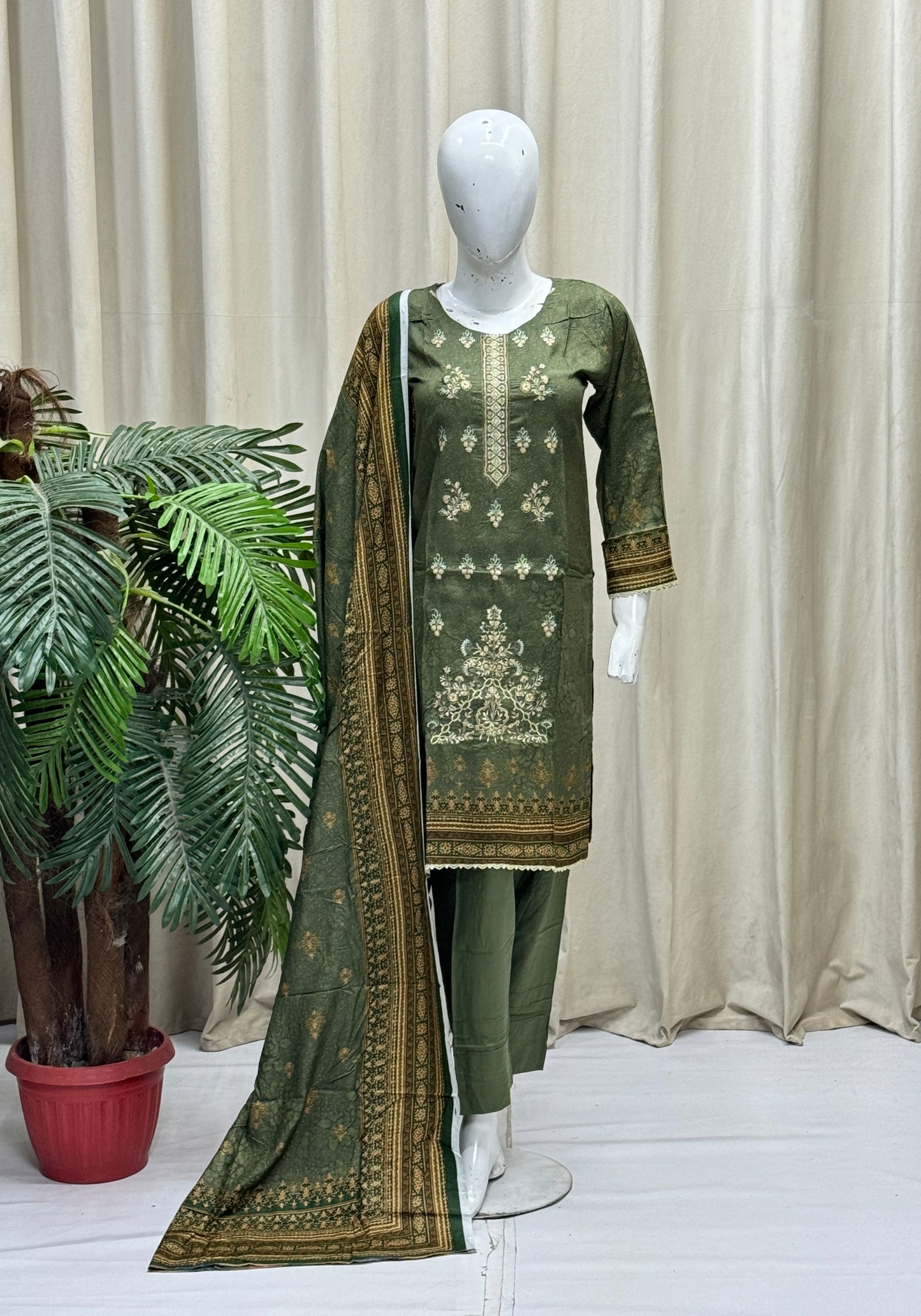 HM Linen - Linen Dupatta 369 Mehndi