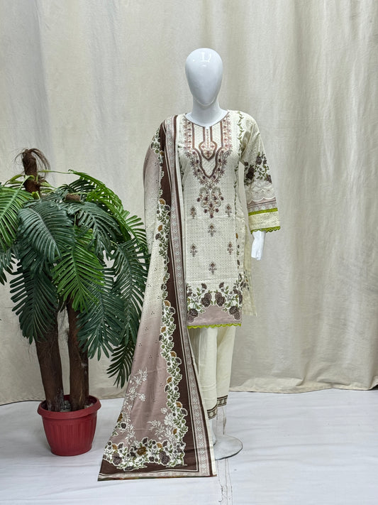 K&R Khaddar - Khaddar Dupatta 399 White Brown