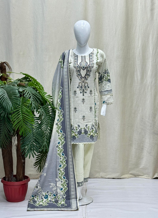 K&R Khaddar - Khaddar Dupatta 399 White Grey