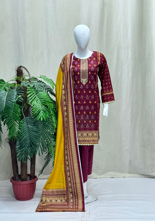 K&R Khaddar - Khaddar Dupatta 411 Mehroon