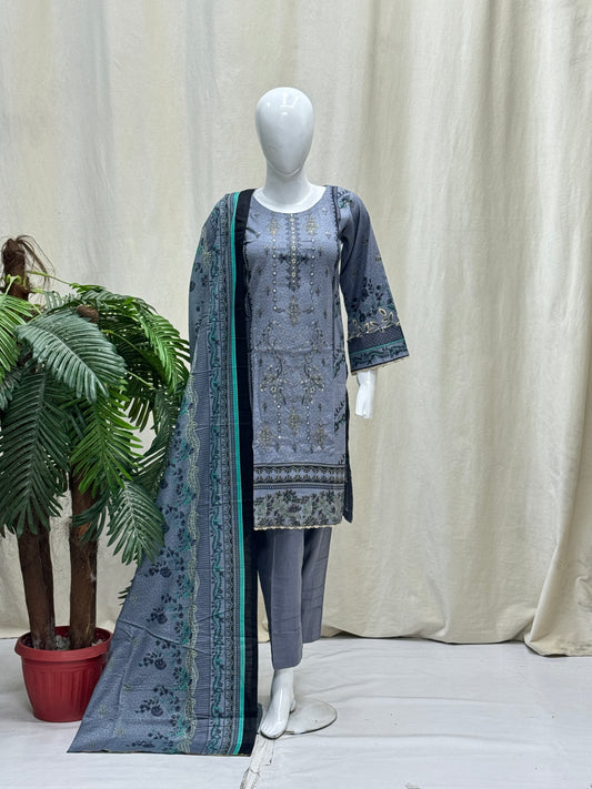 K&R Khaddar - Khaddar Dupatta 463 Grey