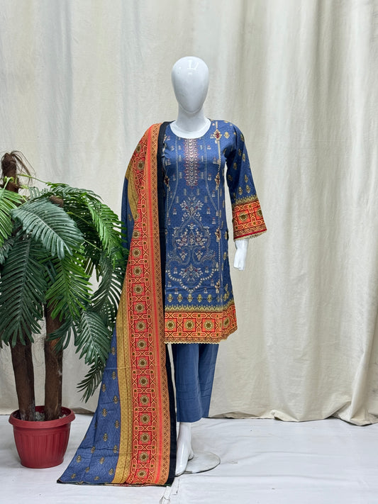 K&R Khaddar - Khaddar Dupatta 466 Blue