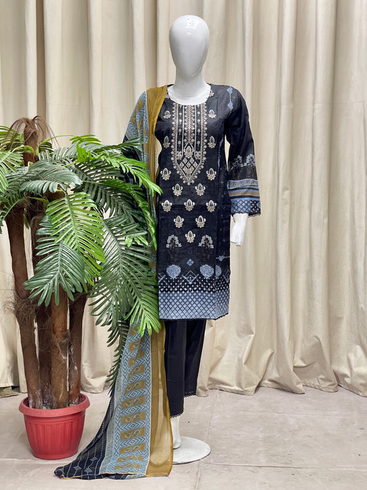 K&R Lawn - Chiffon Dupatta 251 Black