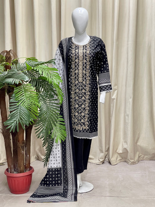 HM Lawn - Lawn Dupatta 232 Black