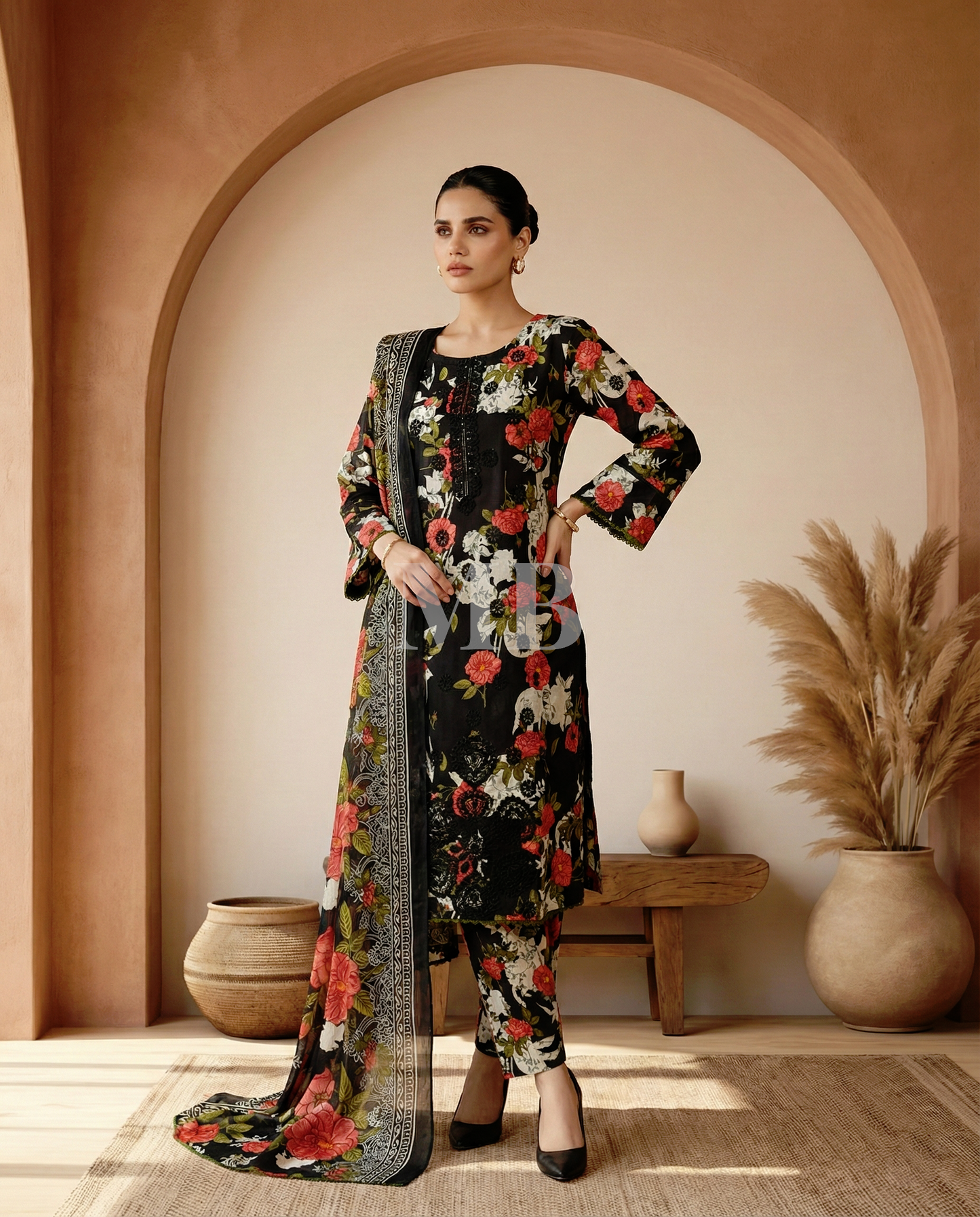 K&R Lawn - Chiffon Dupatta 517 Black