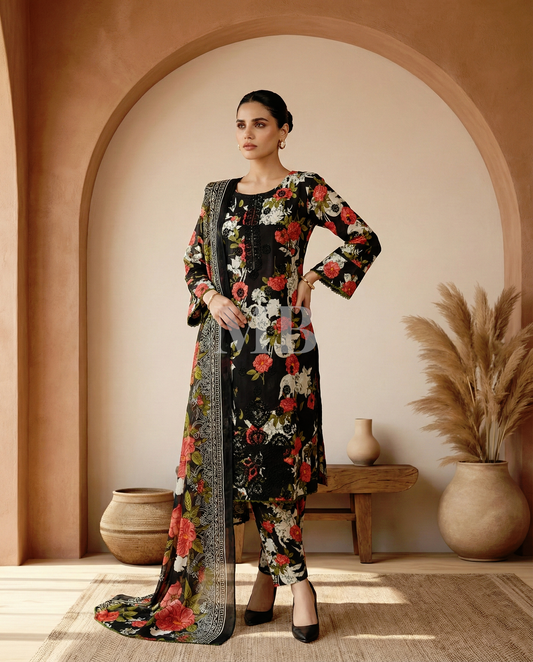 K&R Lawn - Chiffon Dupatta 517 Black