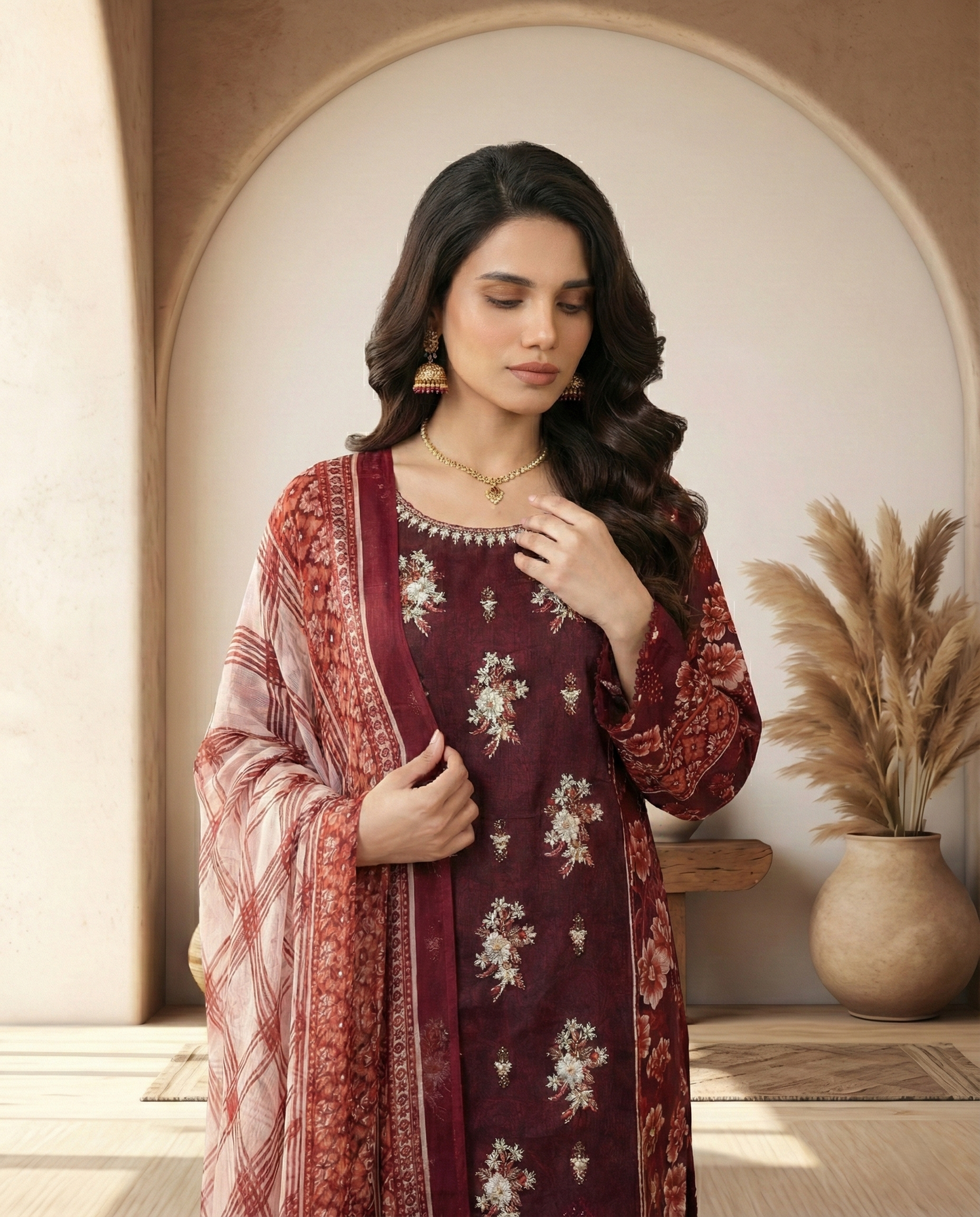 K&R Lawn - Chiffon Dupatta 518 Mehroon
