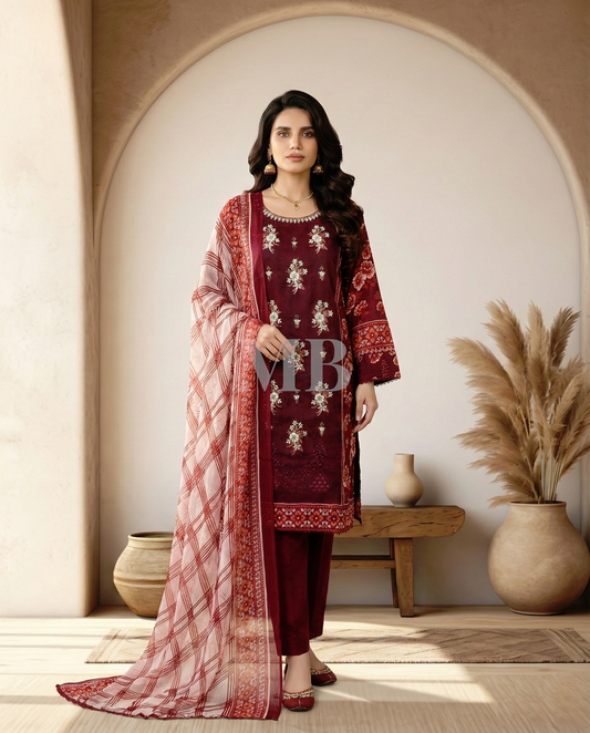 K&R Lawn - Chiffon Dupatta 518 Mehroon