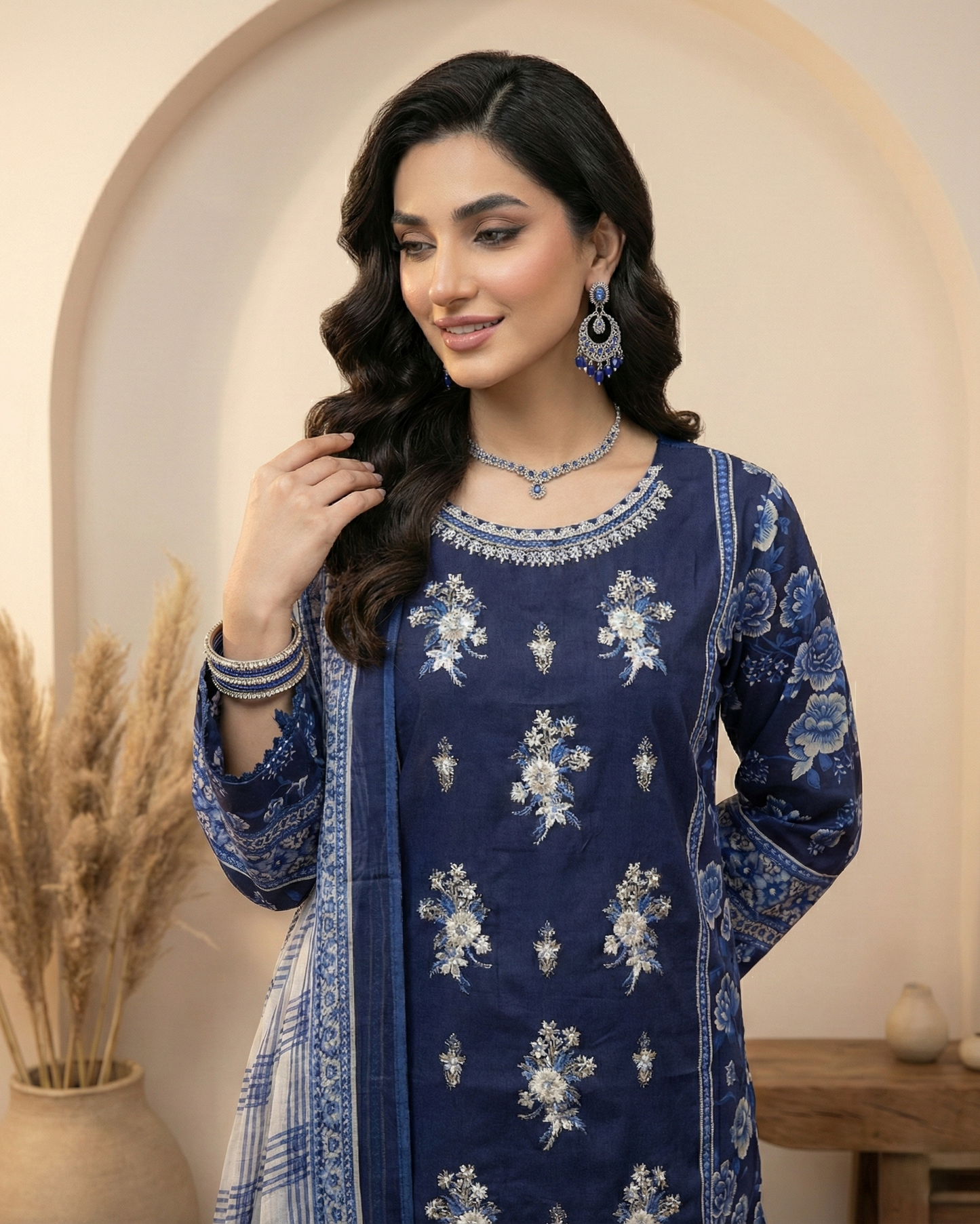 K&R Lawn - Chiffon Dupatta 518 Navy Blue