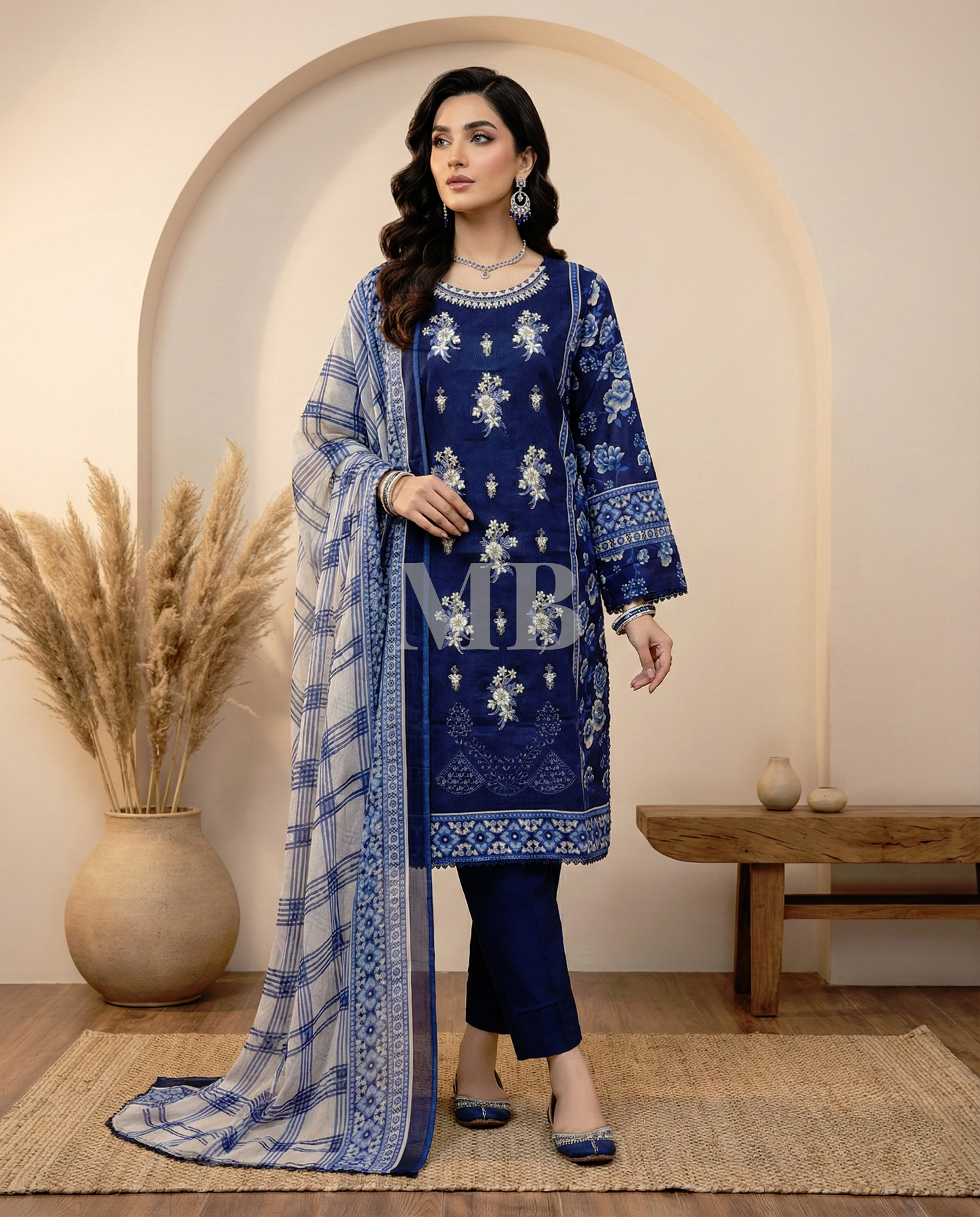 K&R Lawn - Chiffon Dupatta 518 Navy Blue