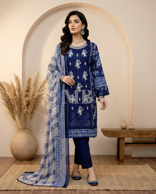 K&R Lawn - Chiffon Dupatta 518 Navy Blue