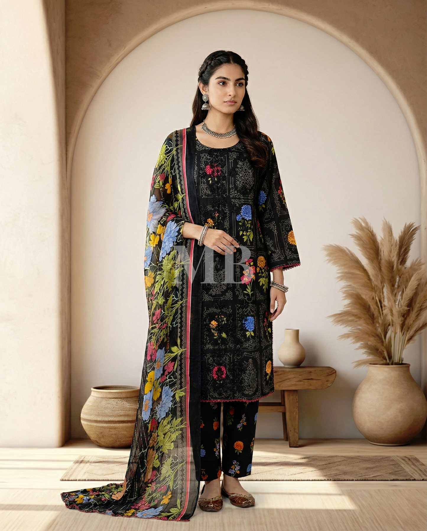 K&R Lawn - Chiffon Dupatta 523 Black