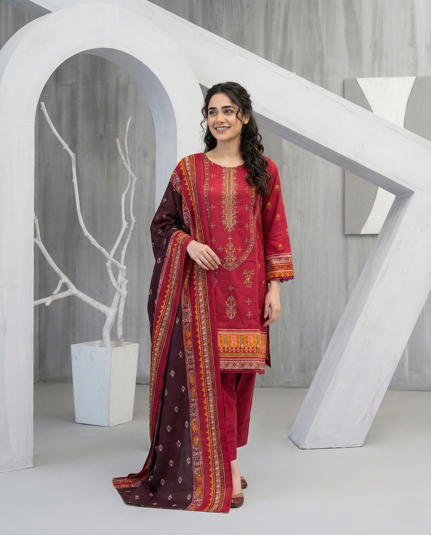 K&R Dhanak - Dhanak Dupatta 424 Red