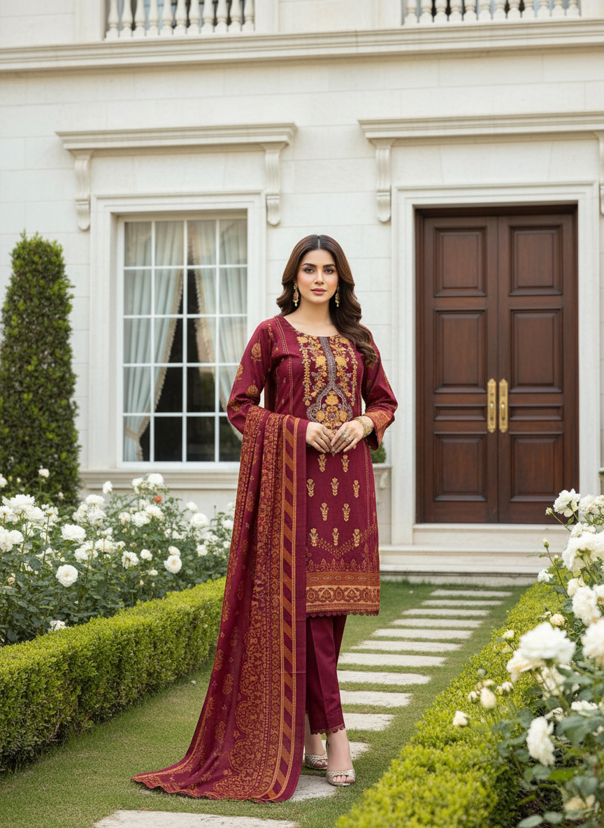 K&R Dhanak - Dhanak Dupatta 493 Mehroon