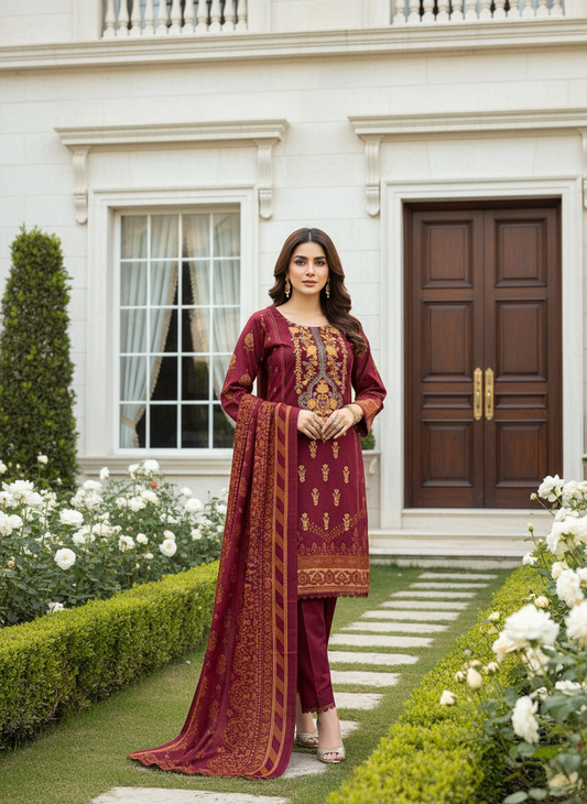 K&R Dhanak - Dhanak Dupatta 493 Mehroon