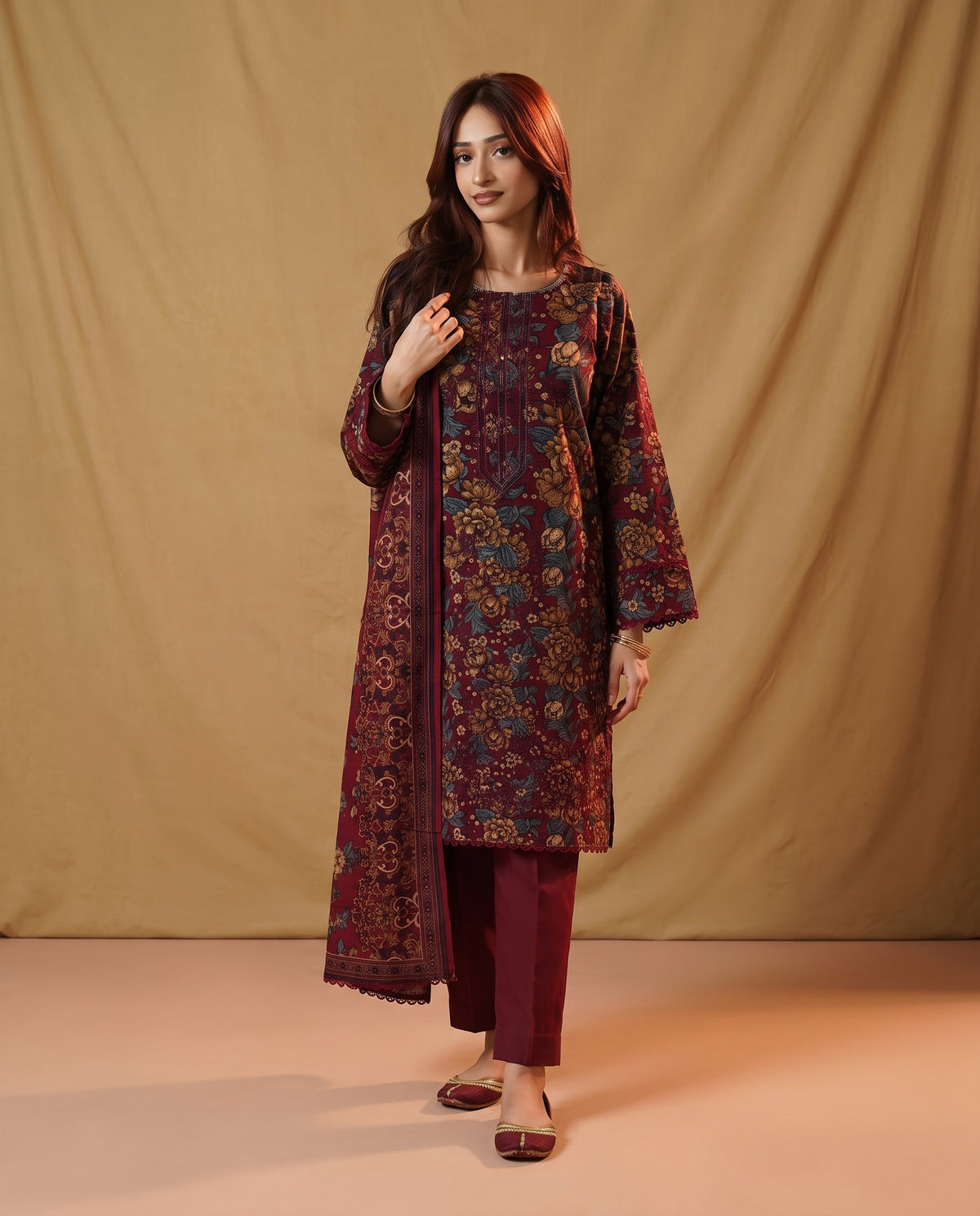 K&R Dhanak - Dhanak Dupatta 667 Mehroon