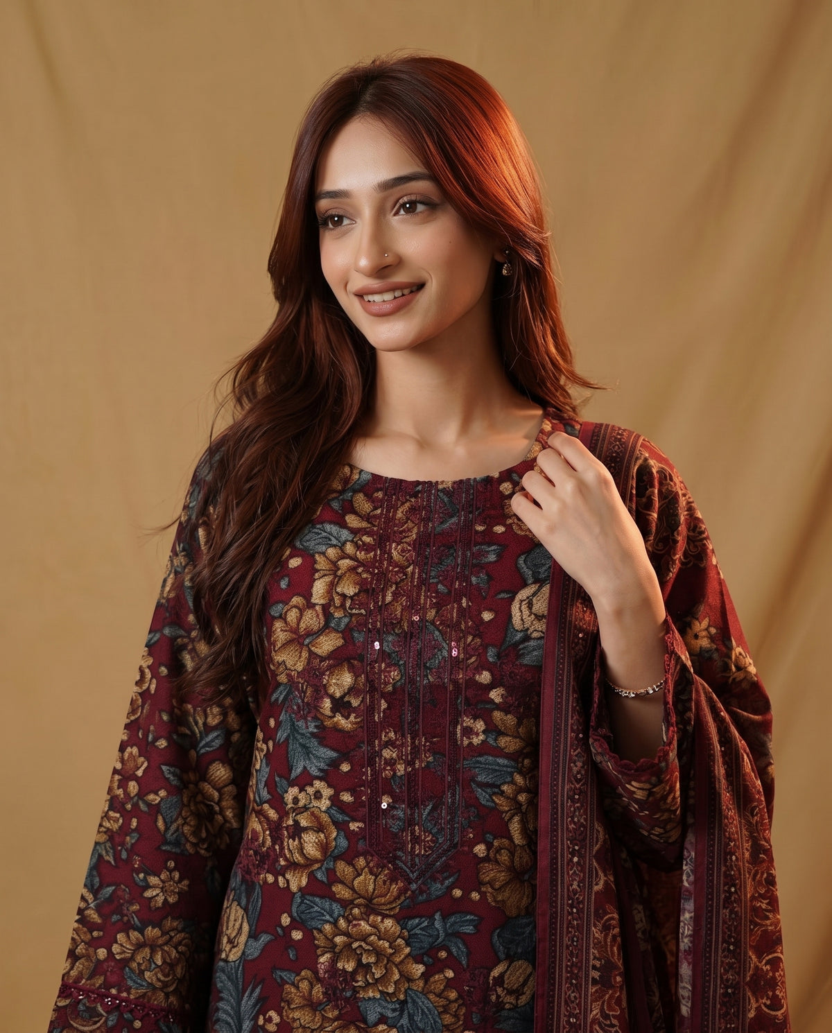 K&R Dhanak - Dhanak Dupatta 667 Mehroon