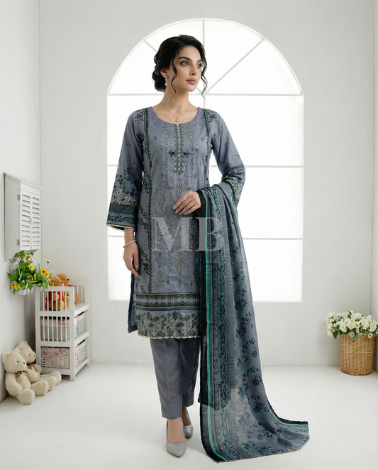 K&R Khaddar - Khaddar Dupatta 463 Grey