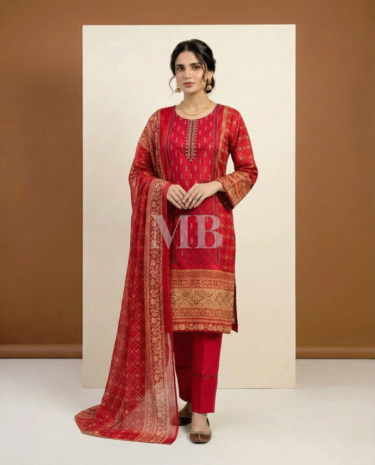K&R Lawn - Chiffon Dupatta 238 Red