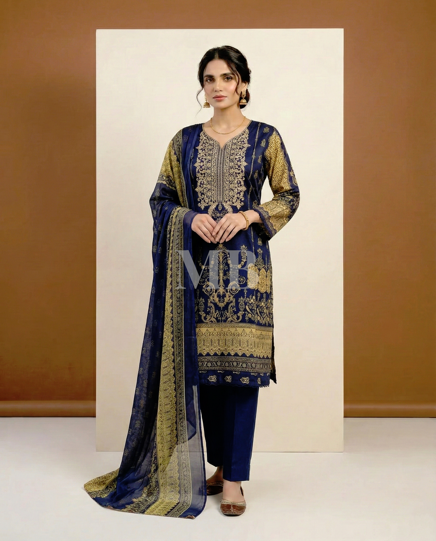 K&R Lawn - Chiffon Dupatta 244 Navy Blue