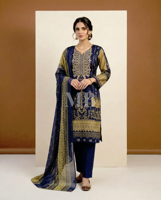 K&R Lawn - Chiffon Dupatta 244 Navy Blue