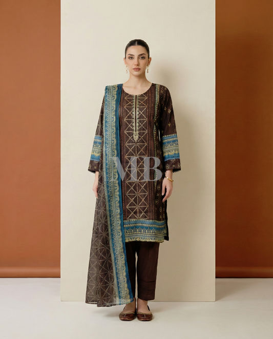 K&R Lawn - Chiffon Dupatta 246 Brown