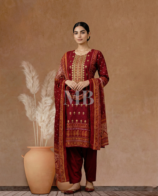 K&R Lawn - Chiffon Dupatta 282 Mehroon