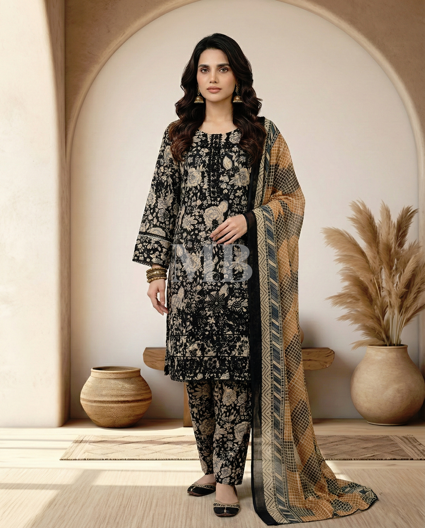 K&R Lawn - Chiffon Dupatta 519 Black