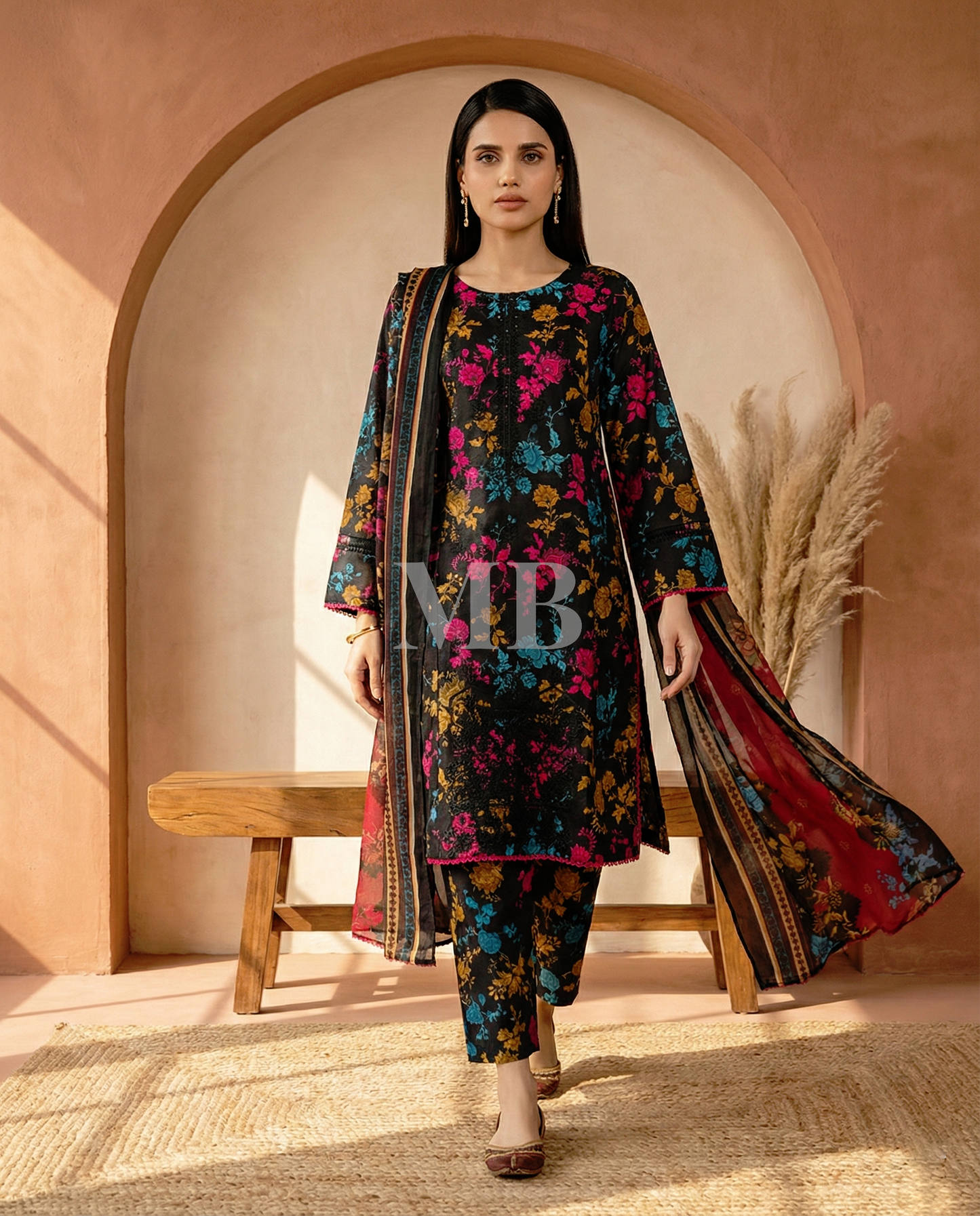 K&R Lawn - Chiffon Dupatta 520 Black