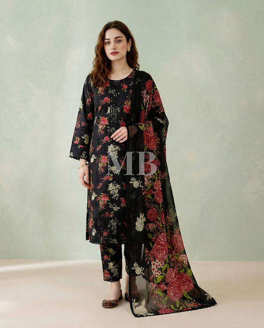 K&R Lawn - Chiffon Dupatta 525 Black