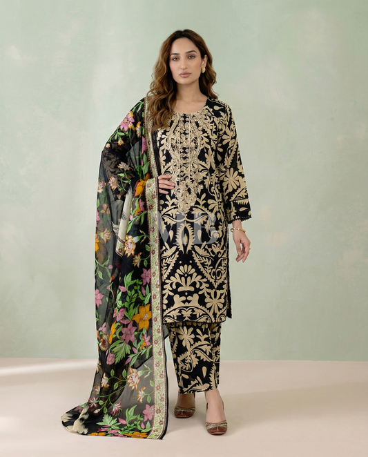 K&R Lawn - Chiffon Dupatta 526 Black
