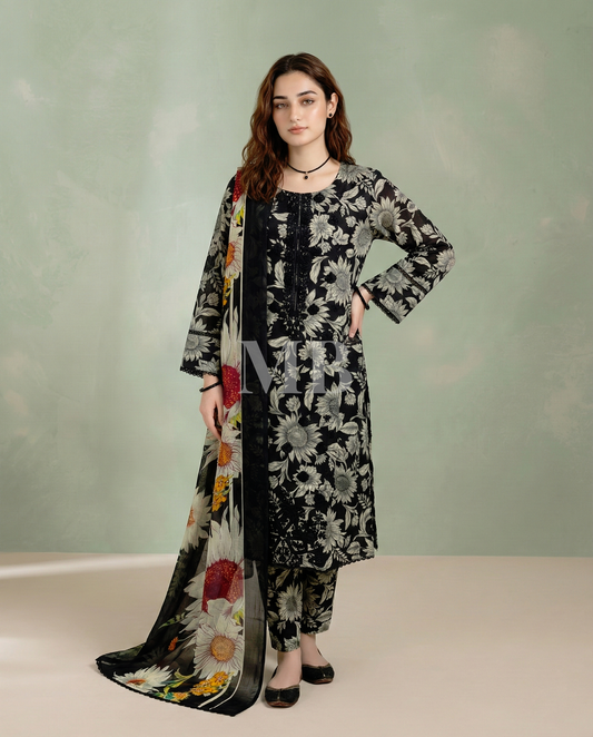 K&R Lawn - Chiffon Dupatta 527 Black