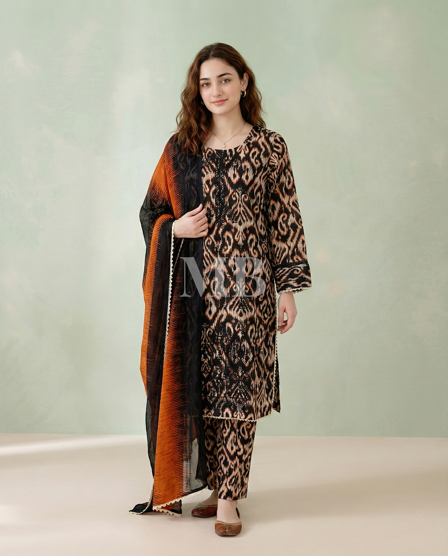 K&R Lawn - Chiffon Dupatta 528 Skin Black