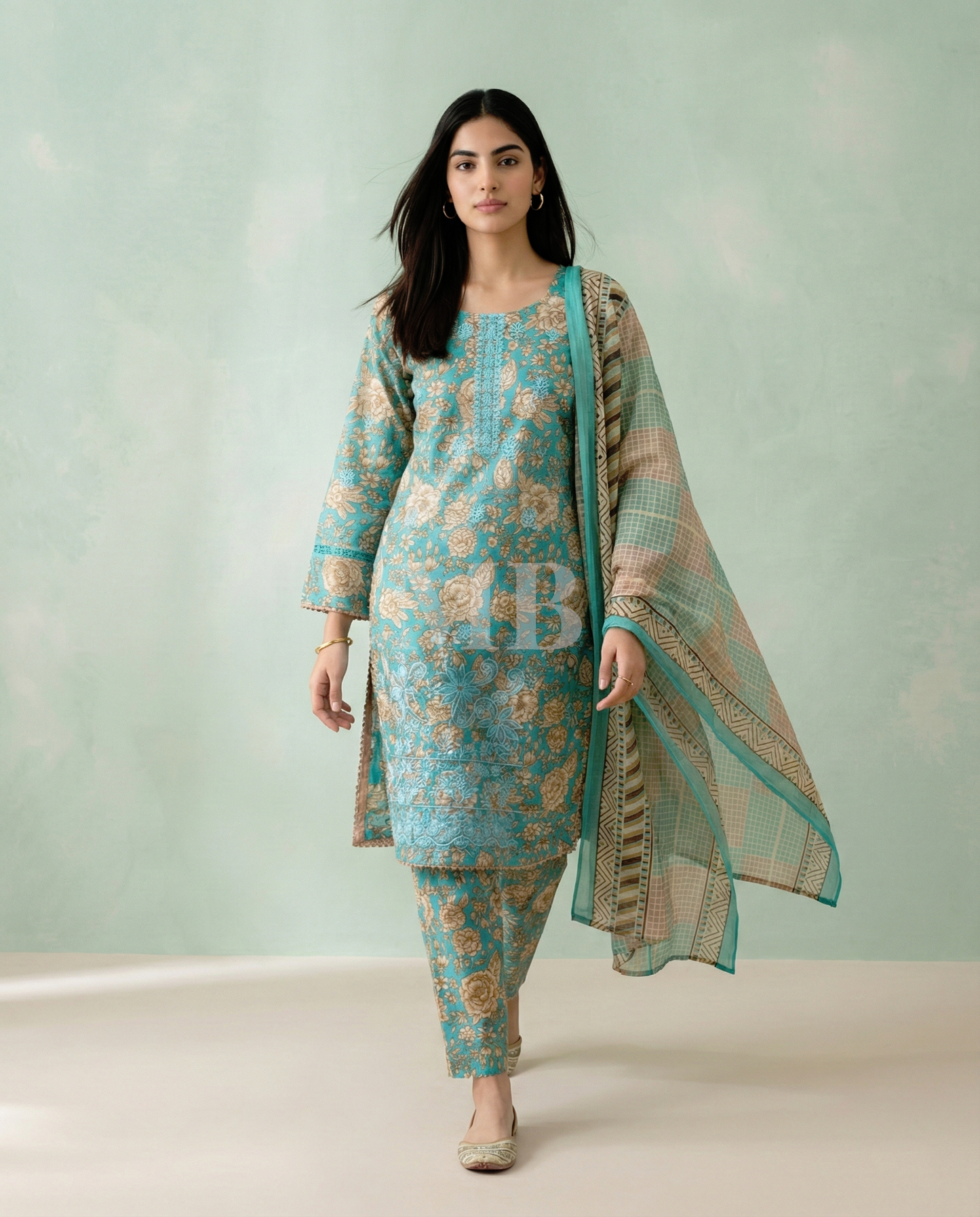 K&R Lawn - Chiffon Dupatta 530 C Green