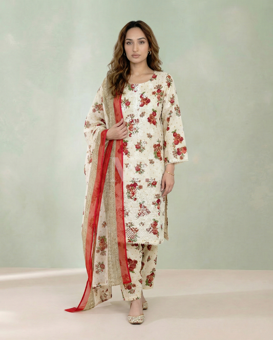 K&R Lawn - Chiffon Dupatta 533 Cream